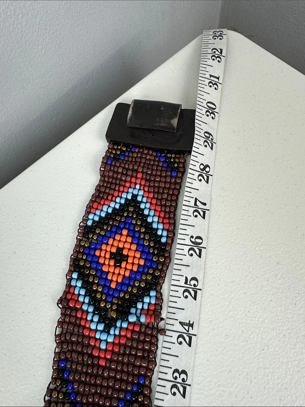 Boho Hippie Aztec Beaded Stretchy Belt With Wooden Buckle
